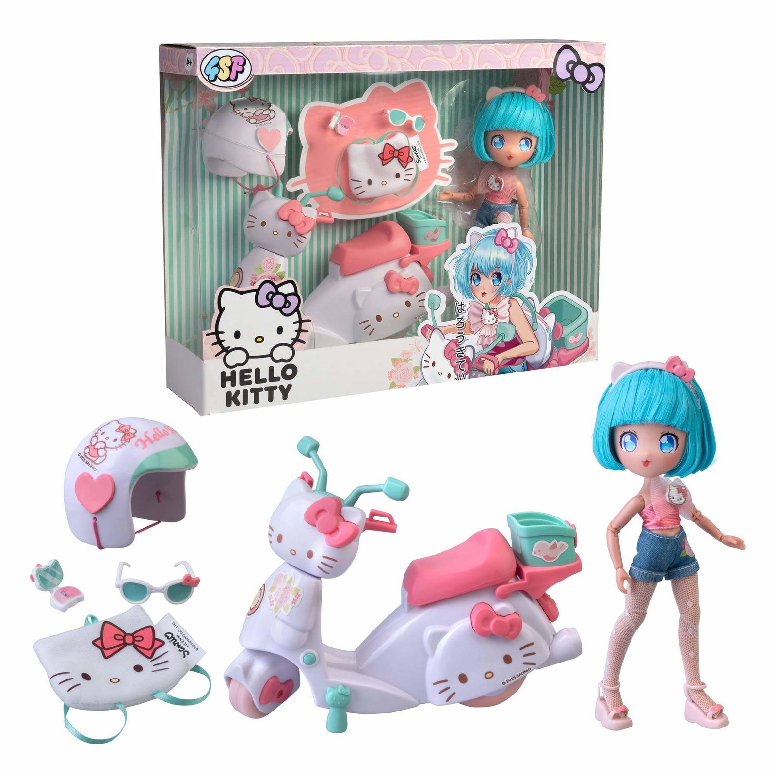 Hello Kitty pen rosa sparkesykkel med dukke og tilbehør, alder 4+