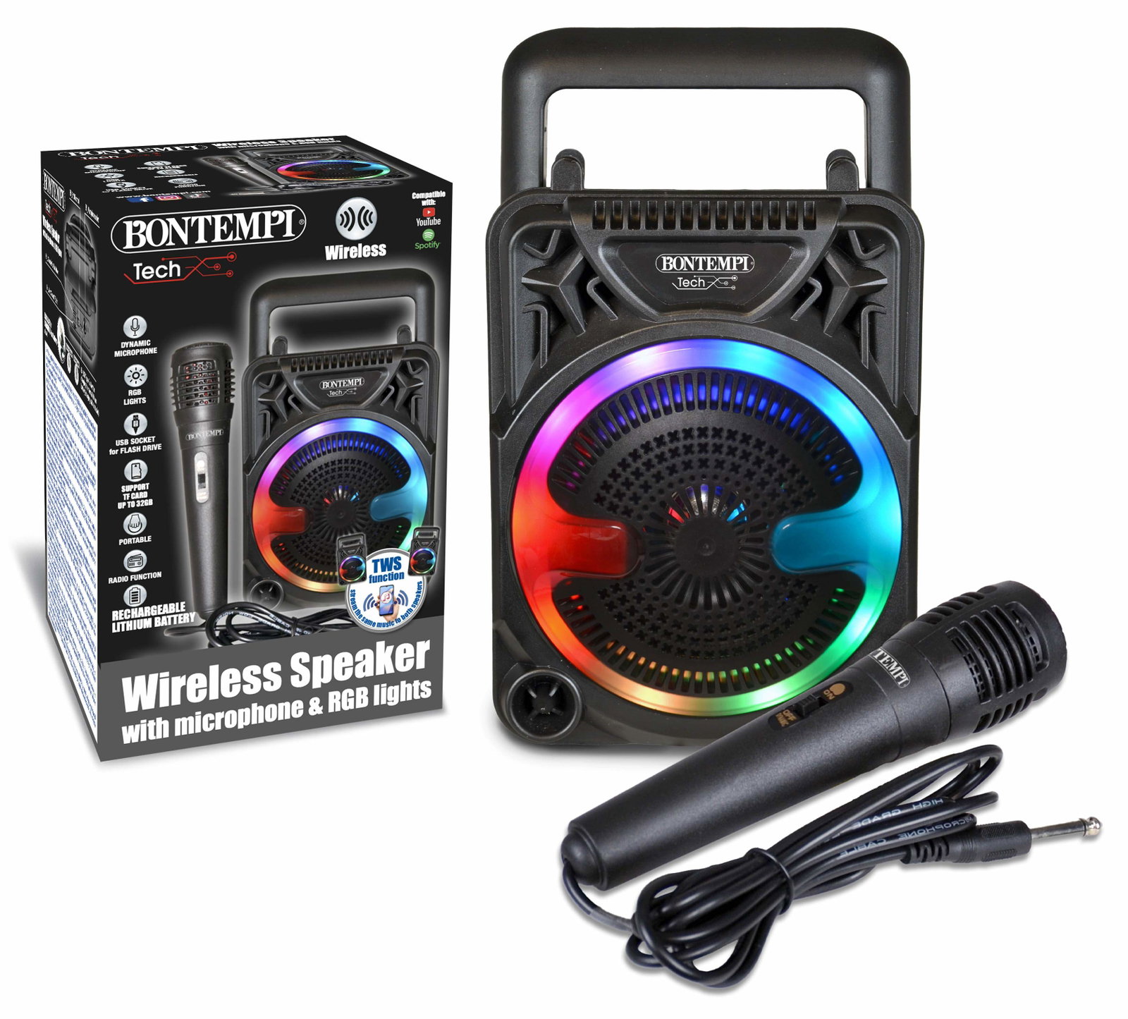 Bontempi Mini trådløs karaokehøyttaler med mikrofon og RGB-lys