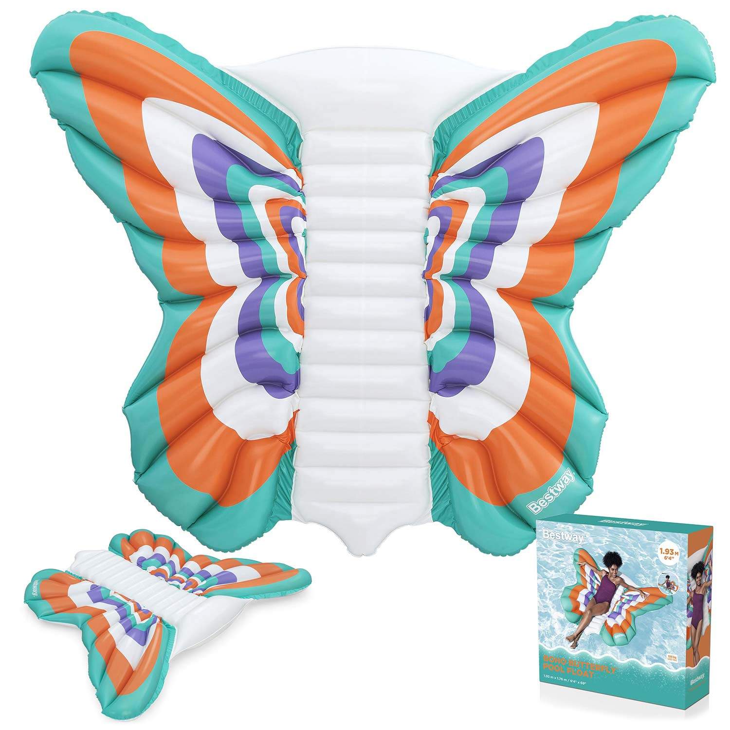 Oppblåsbar strandmadrass Butterfly 193x176 cm, opptil 100 kg, reparasjonslapp