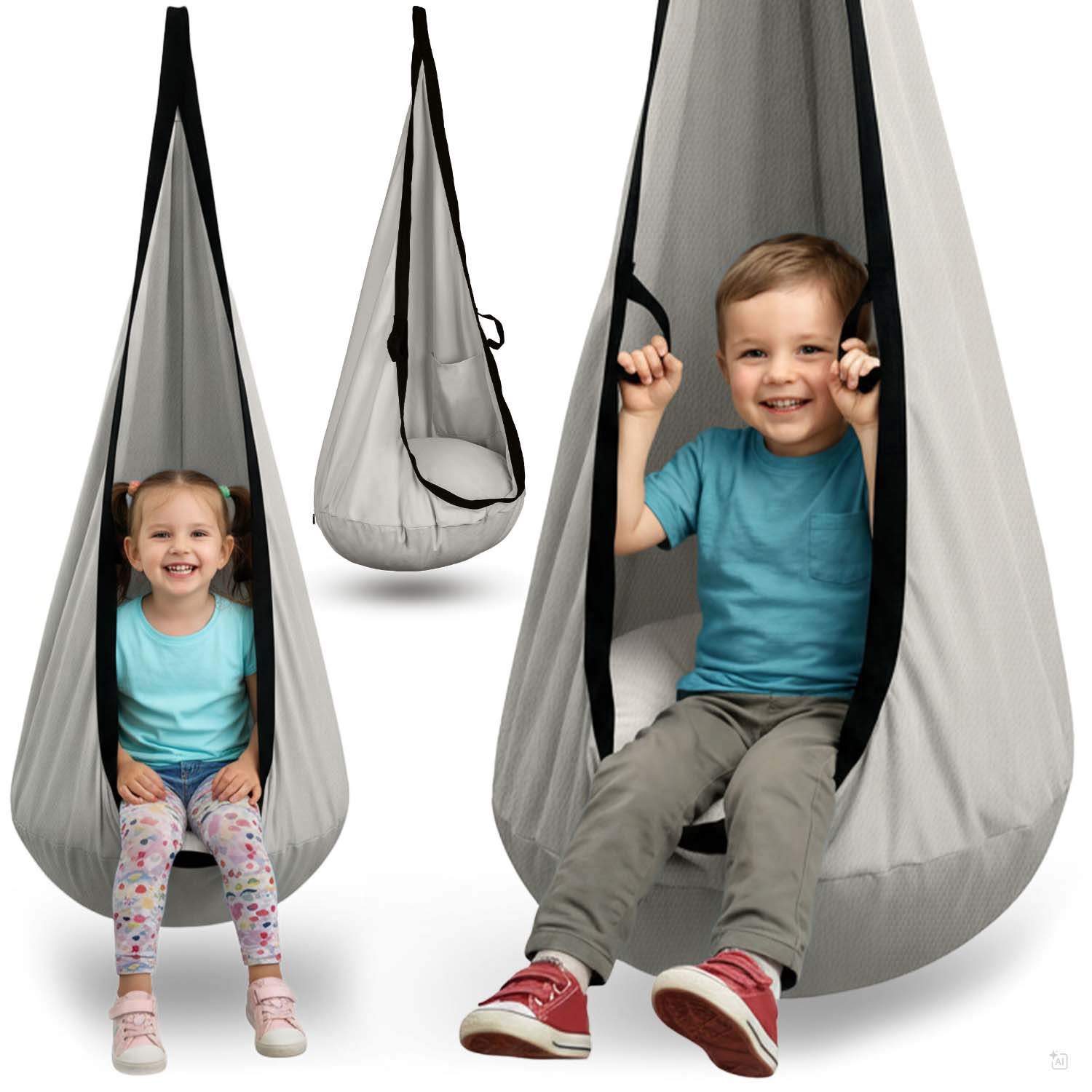 Barnehuskesete Cocoon med pute og ekstra krok, grå, maks 80 kg