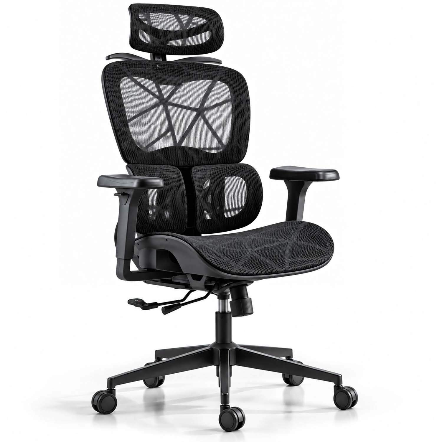 Ergonomisk svingbar kontorstol med justerbar setedybde, svart