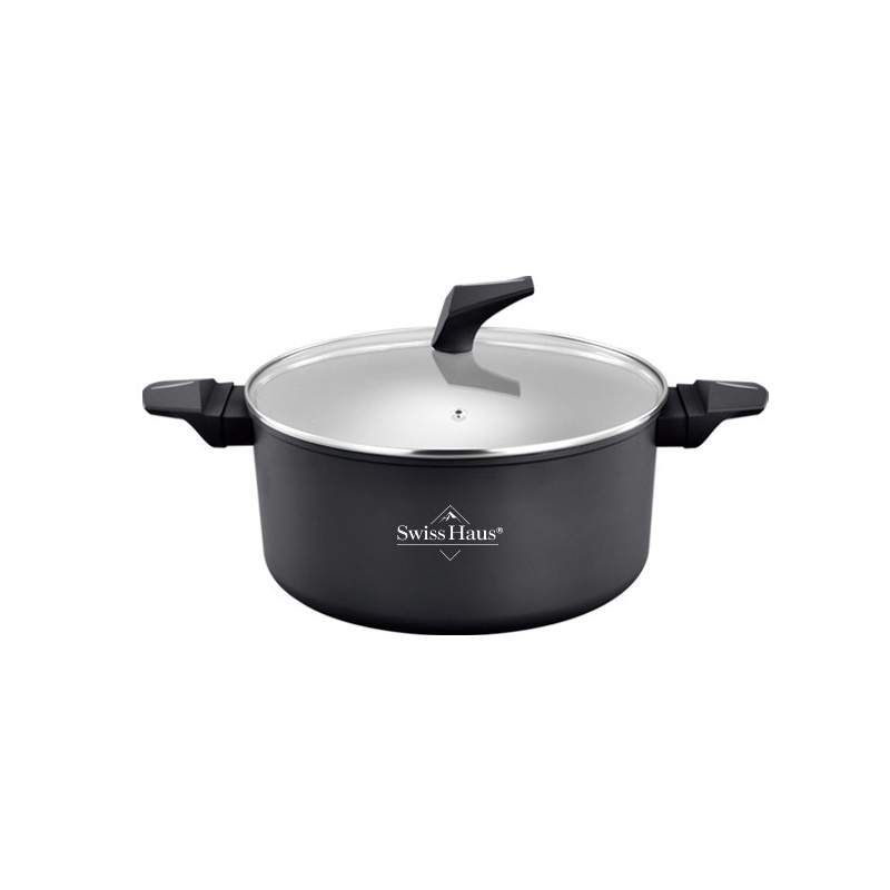 Swiss Haus Gryte med slippbelegg 28 cm med glasslokk, matt svart, ovnssikker