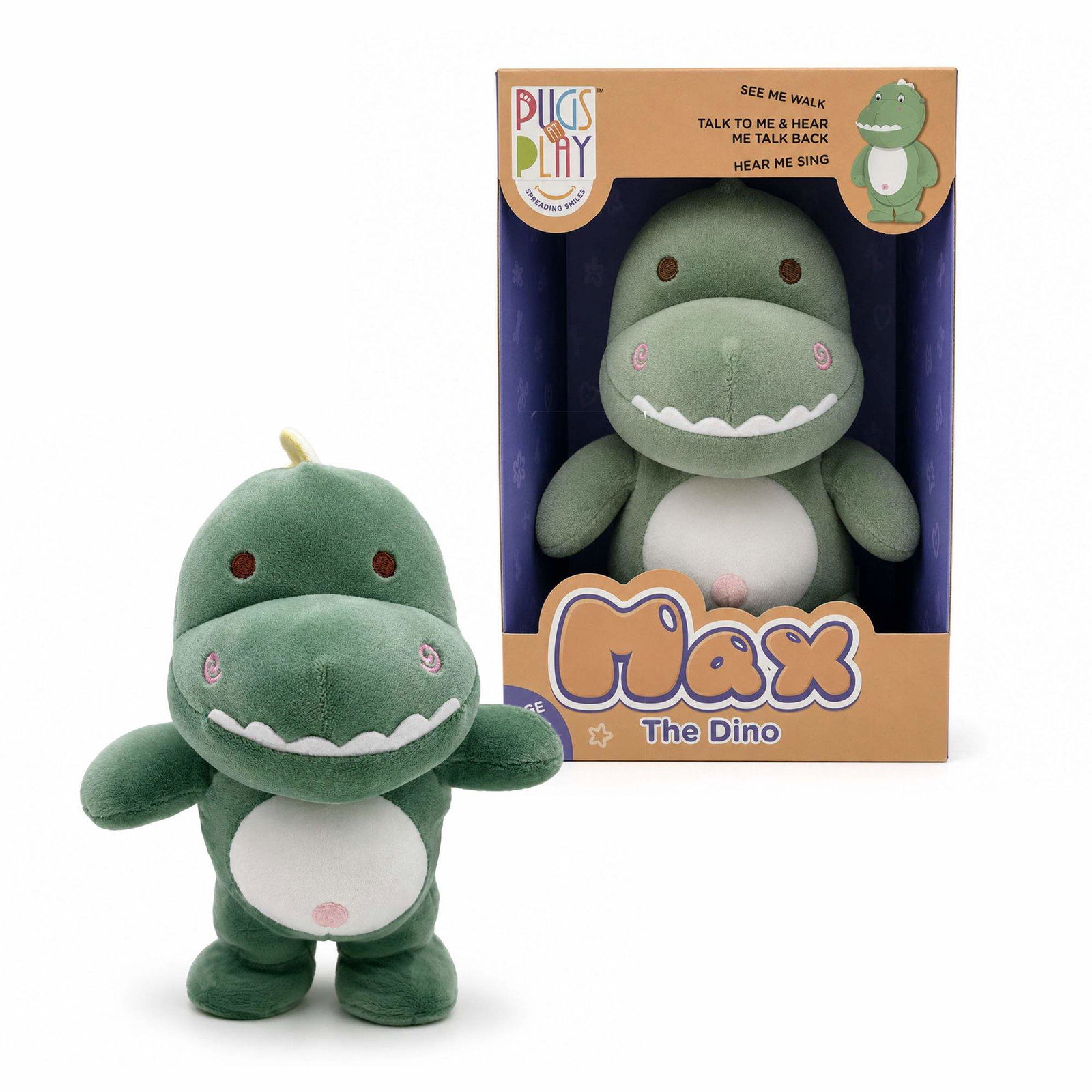 Mopser på lek Max snakkende dinosaur som går og synger, 22 cm