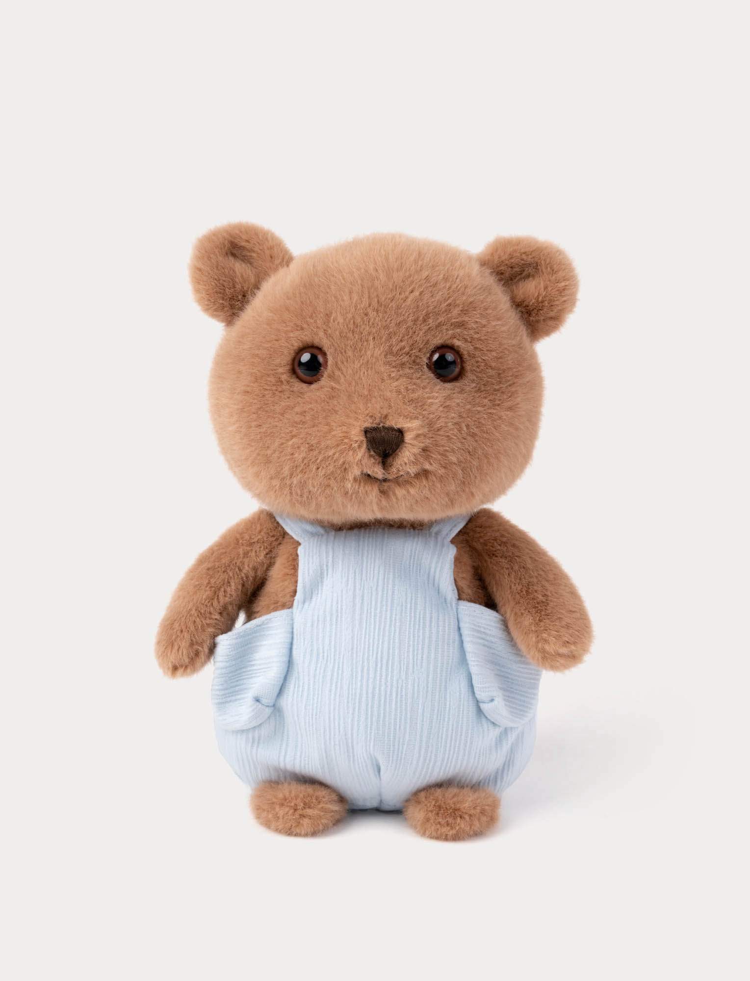 TK Myk Teddy i Dungarees med Små Lommer, 22 cm, Brun, Blå