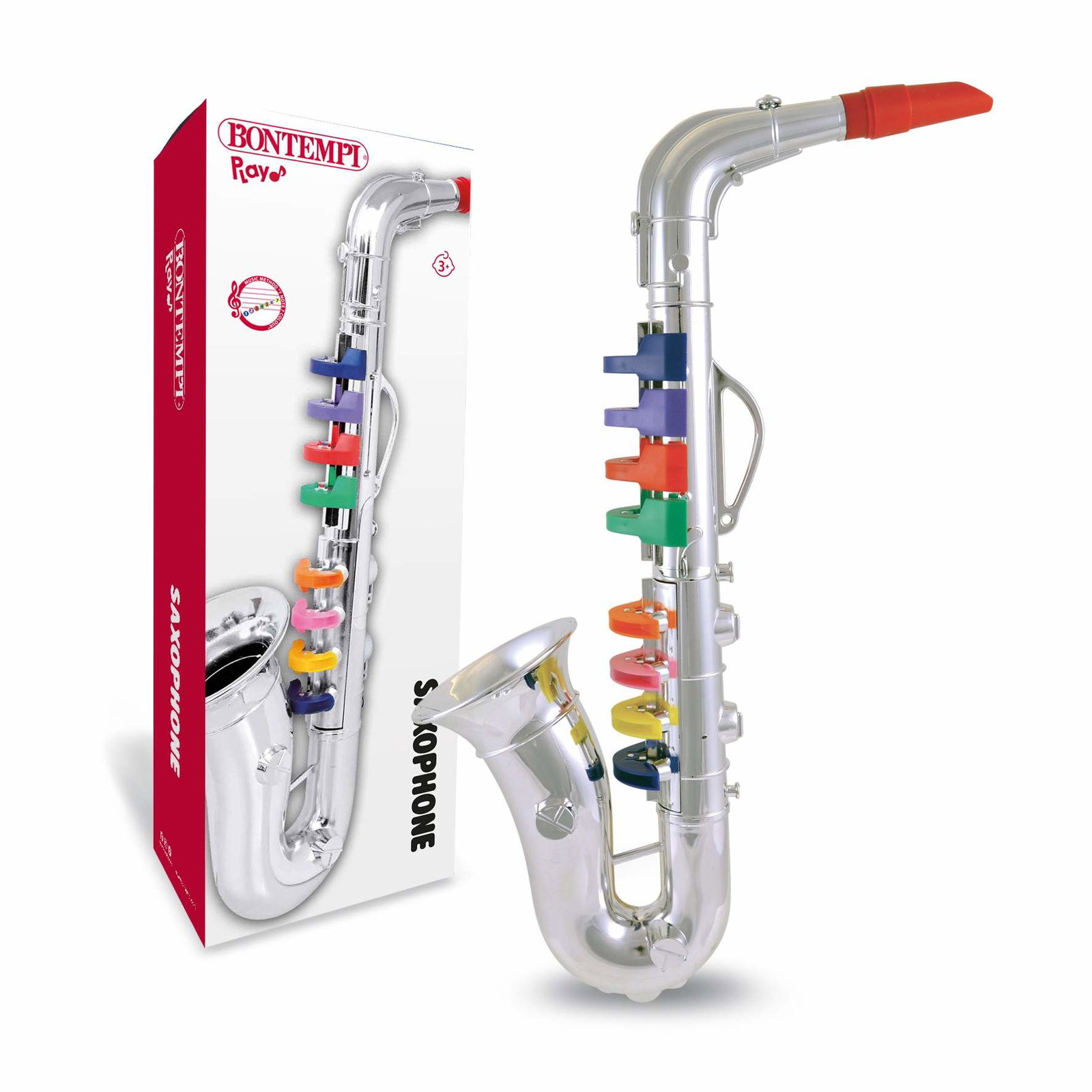 Bontempi stor 8-noters krom lekesaksofon, fargede tangenter