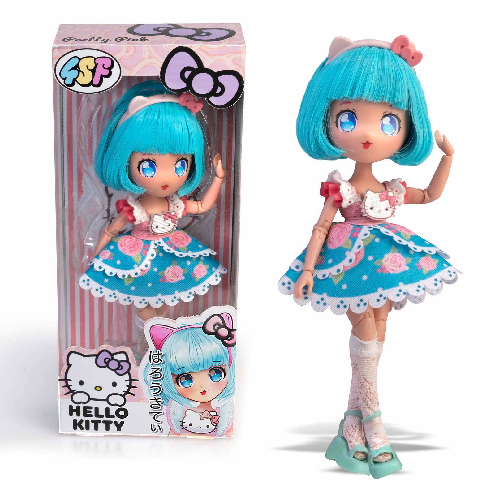 Hello Kitty Manga-dukke, pen rosa med blondedetaljer