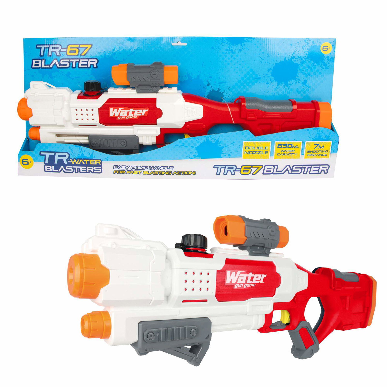 Pumpevannsblåser 67 cm med dobbel dyse, rød, 650 ml tank