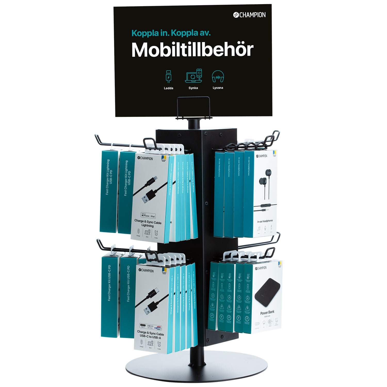 Champion spinnende benkeplate med mobilt tilbehør, metall, 440 mm