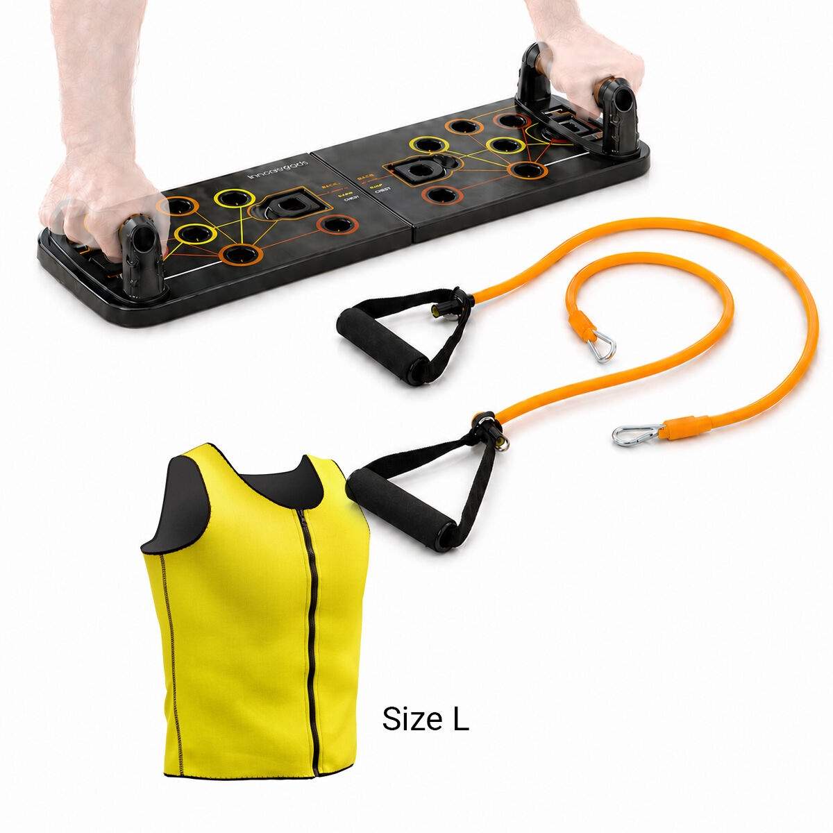 InnovaGoods Push-Up Board-pakke med badstuvest for menn, størrelse L