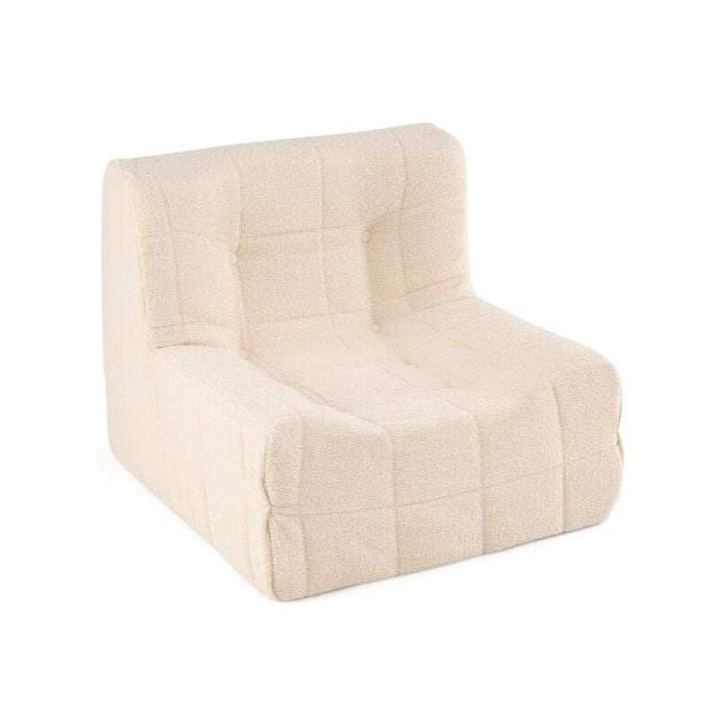 Lazy Sofa Gulvstol med Teddy Plysjtrekk og Knapper, Hvit, Ingen Montering