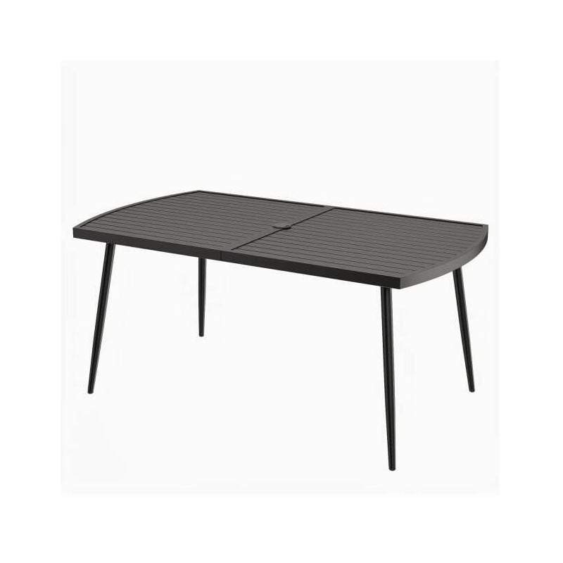 Metallterrassebord 160 x 90 cm med 4 cm parasollhull, svart, plass til 6