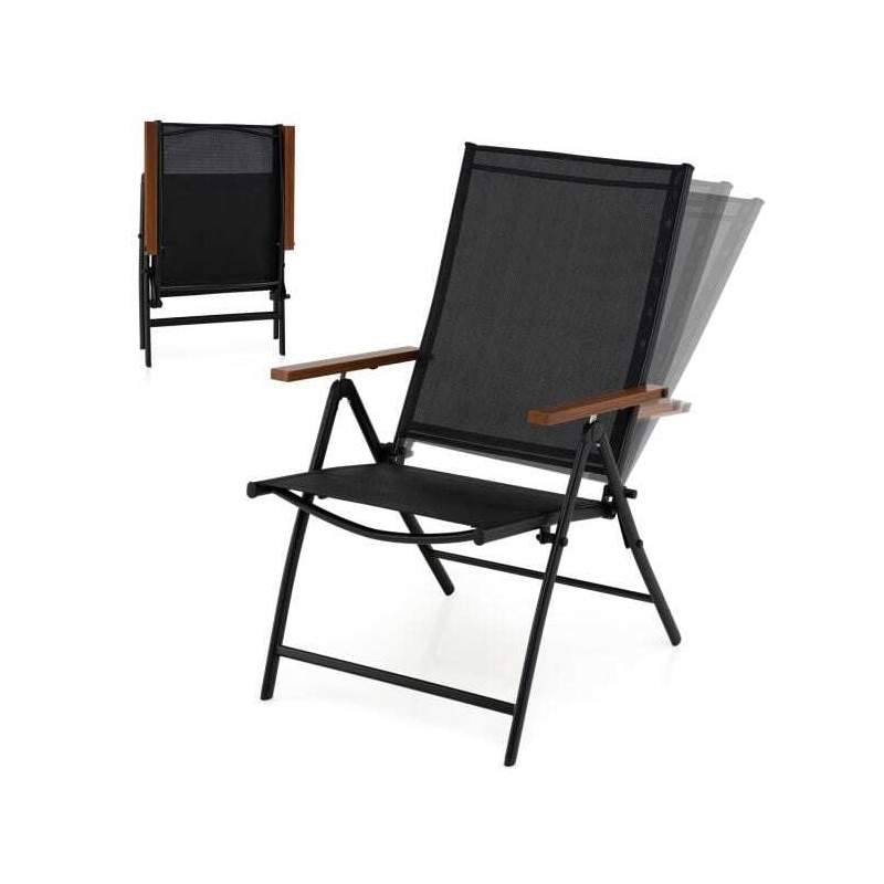 Justerbare sammenleggbare terrassestoler, sett med 2 i Teslin-stoff, svart