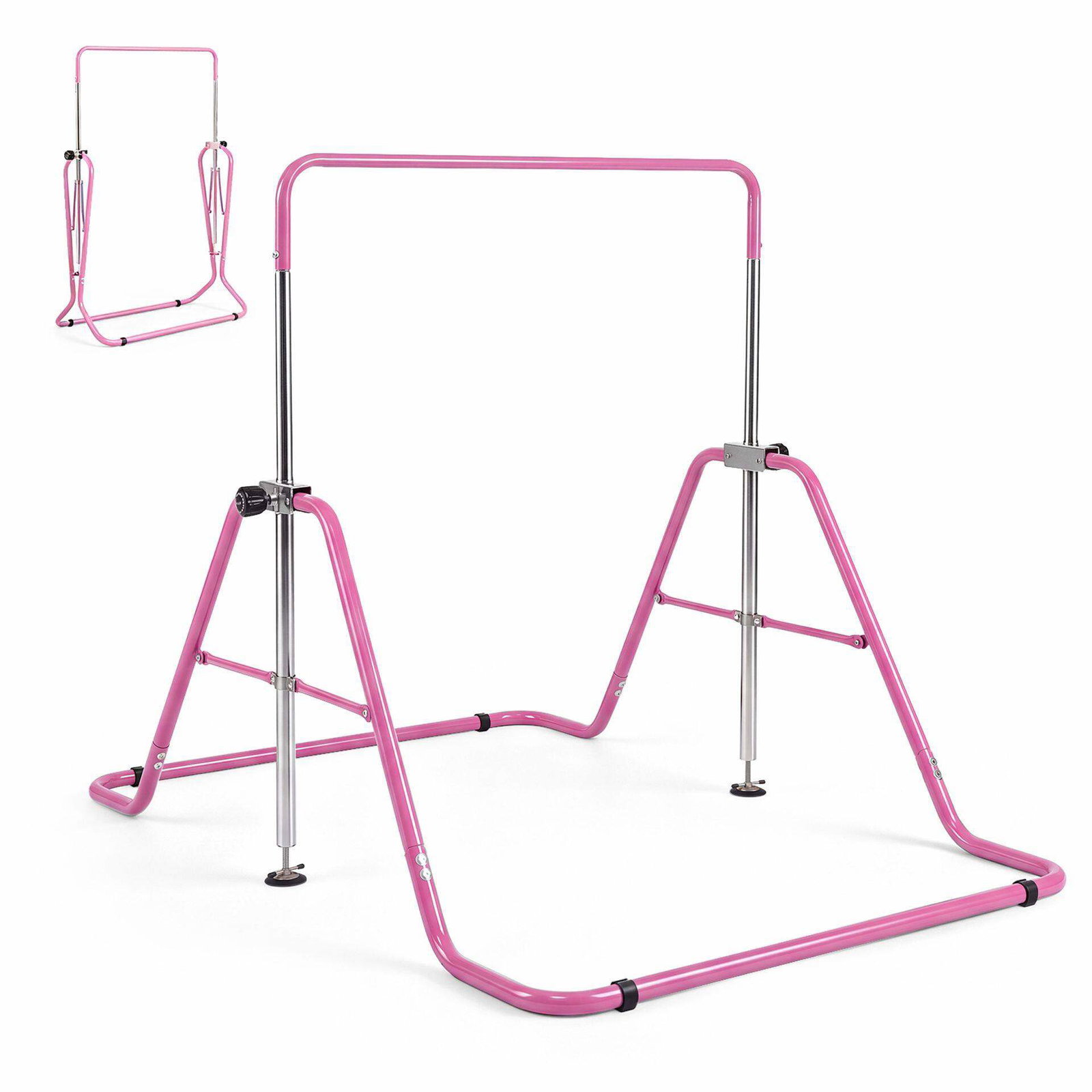 Gymnastikkstang for barn med 5 høydenivåer, rosa, sammenleggbar, fra 3 år
