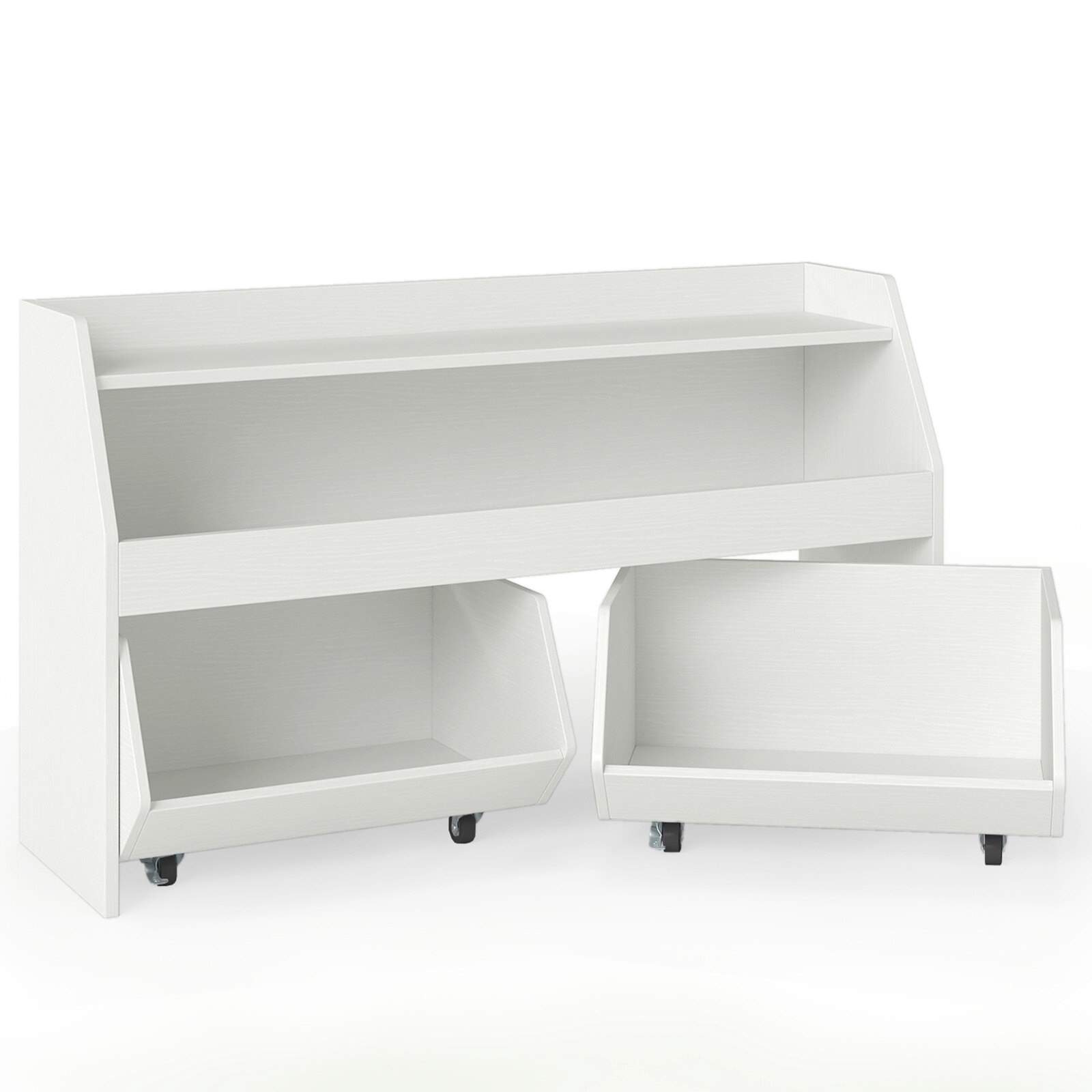 Oppbevaringshylle for leker med 2 rulleskuffer, 102 x 30 x 60 cm, hvit