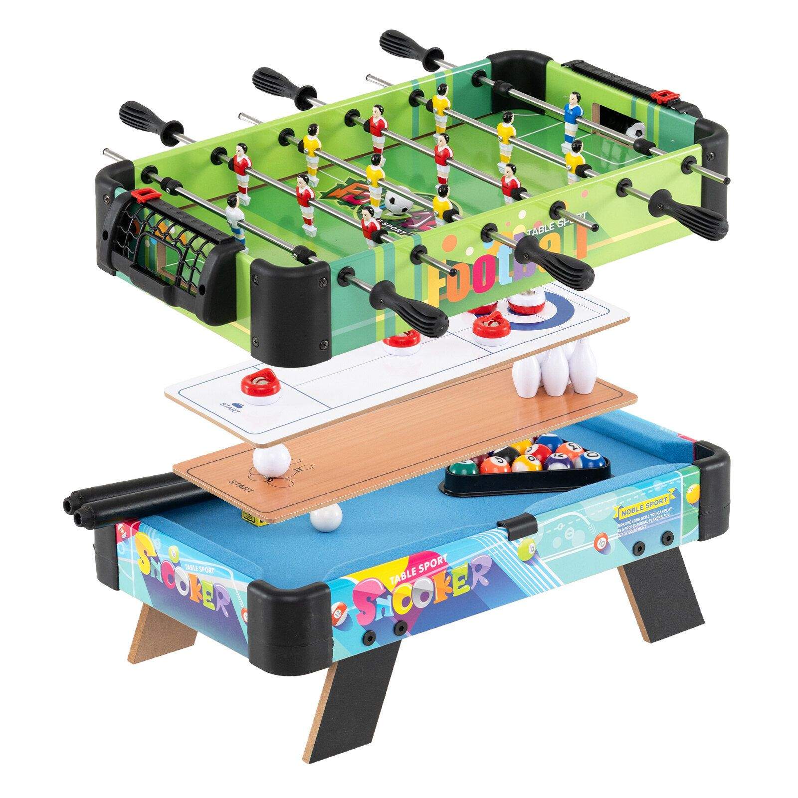 Multispillbrett for barn fra 3 år med fotball og biljard, bowling og curling