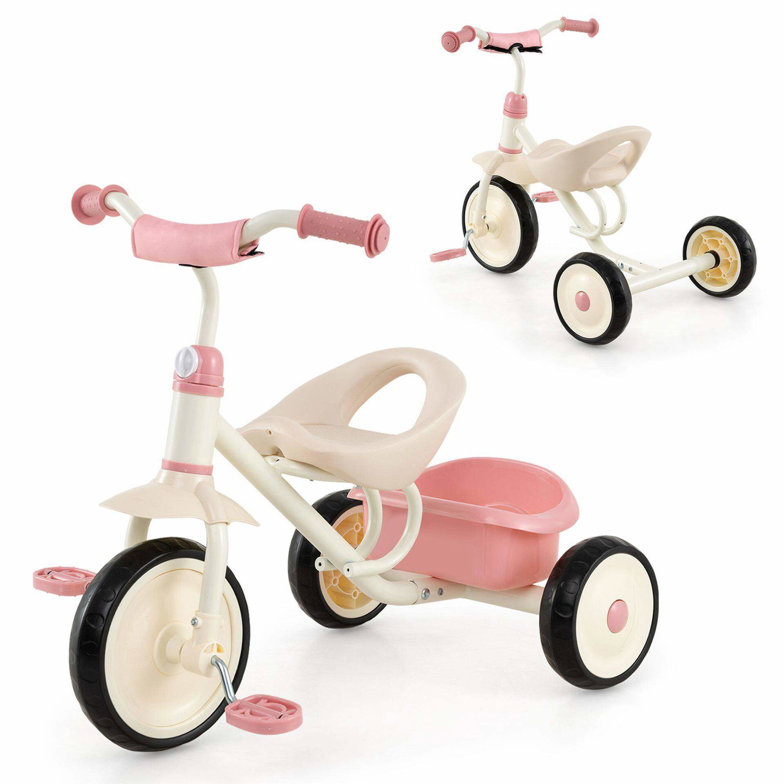 Barnetresykkel med avtakbar oppbevaringskurv og metallramme, rosa, 2–5 år