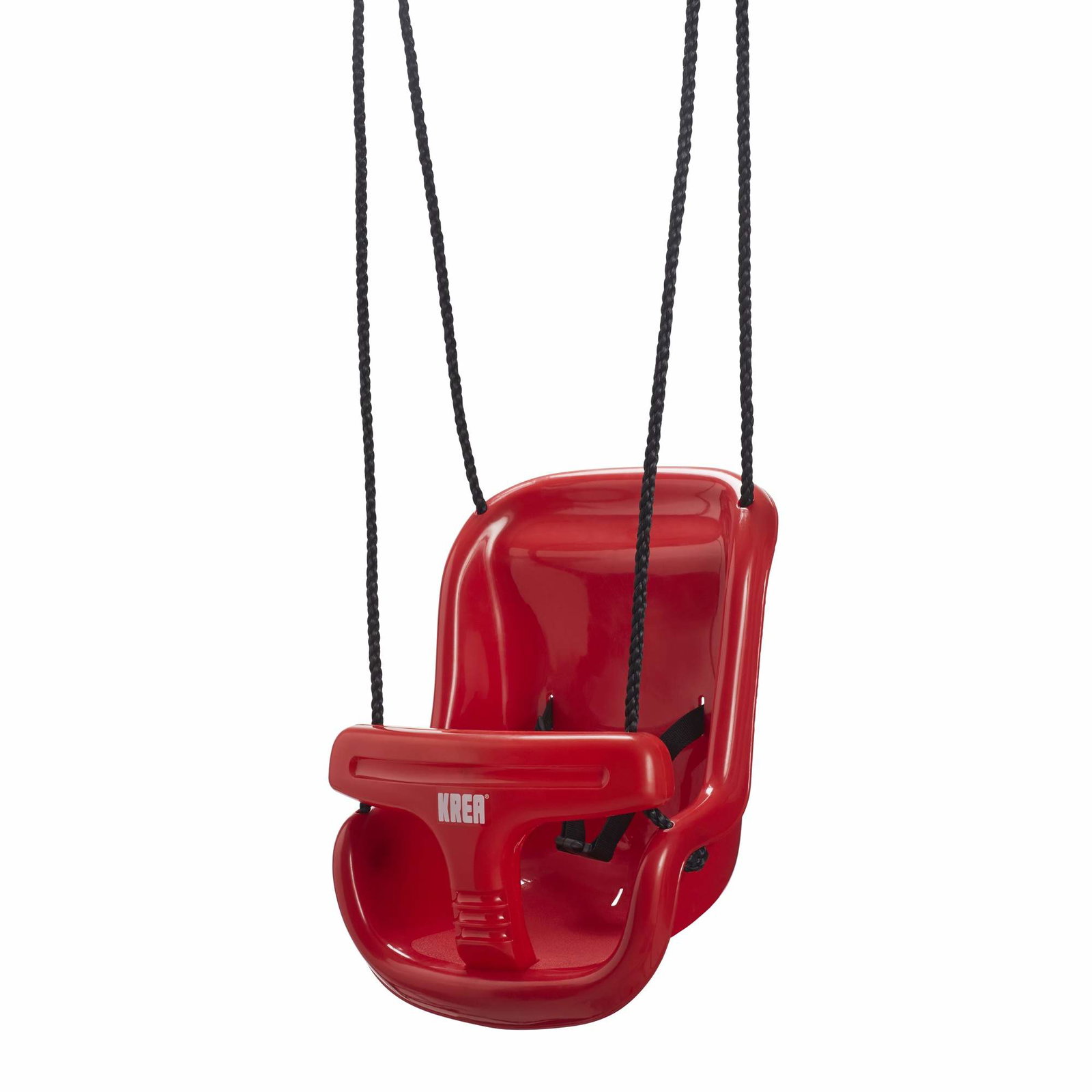 KREA Huske med høy rygg, rød plast, 50 x 36 x 24 cm
