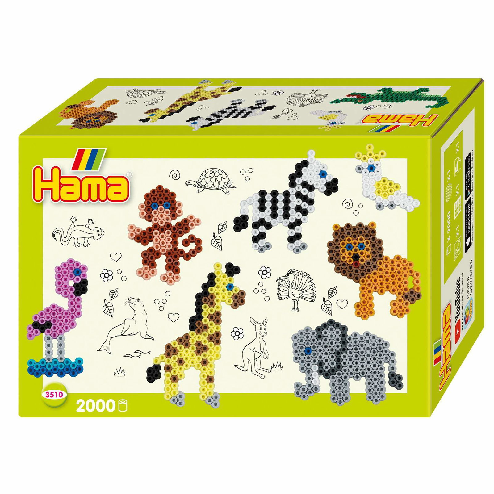 Hama Midi Gaveeske med Dyrehagedyr og 2000 Perler, Medium Perleplate