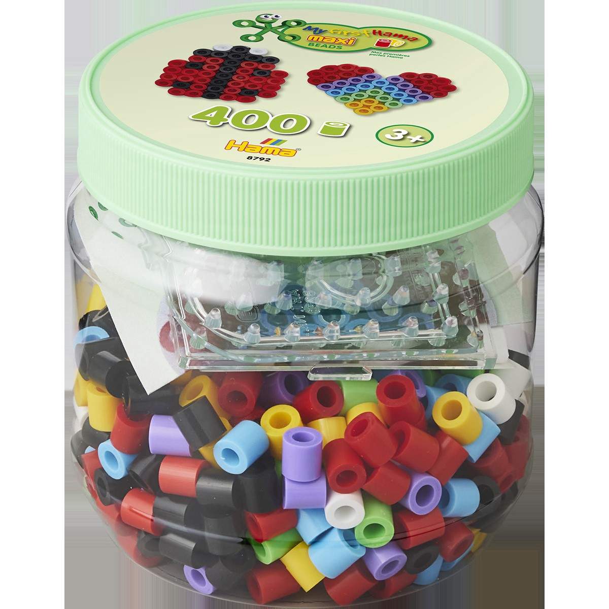 Hama Maxi Perleboks, Grønt Lokk – 400 Brikker med Perleplate