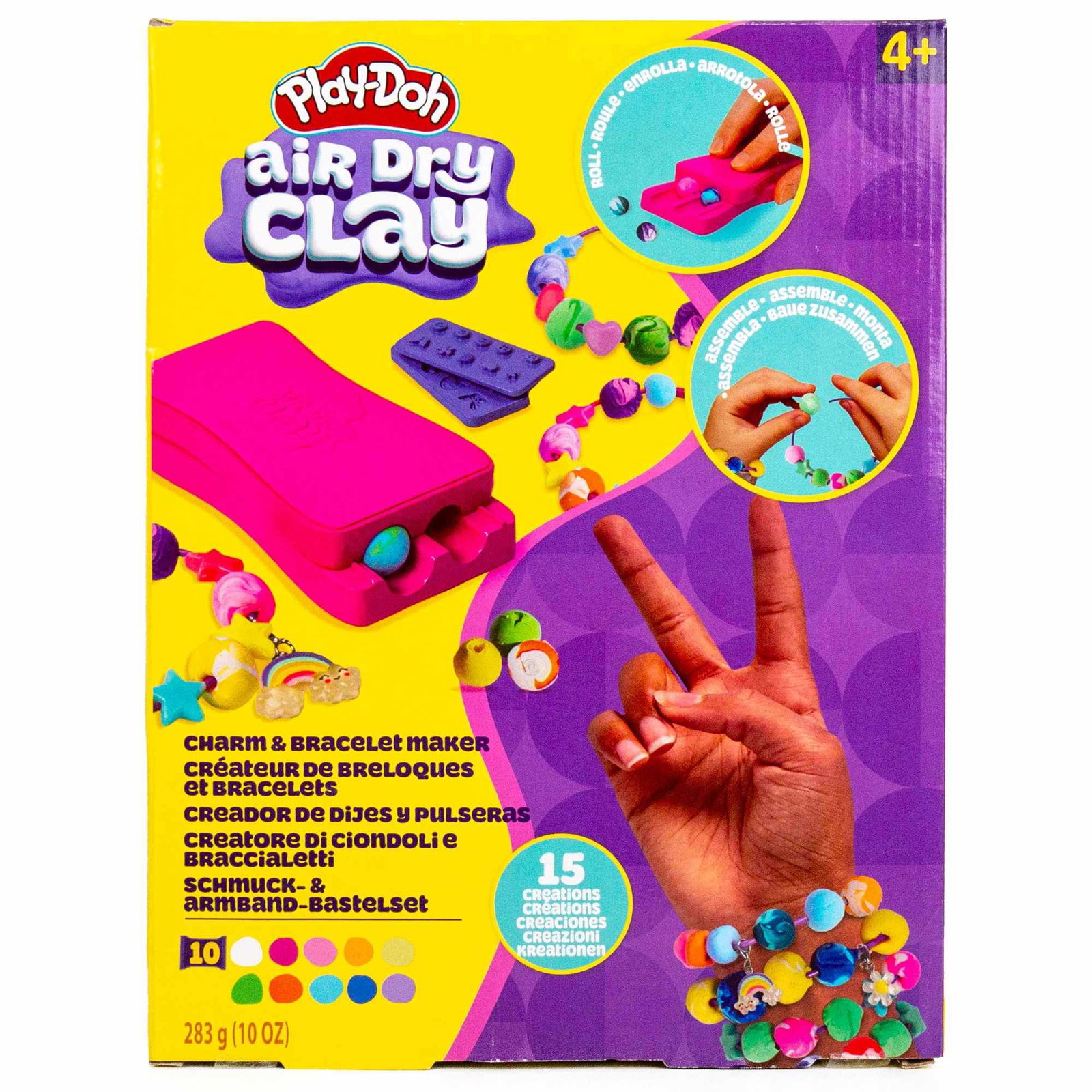 Play-Doh lufttørkende leire sjarm- og armbåndsmaker, 10 leiretyper, perlemaker