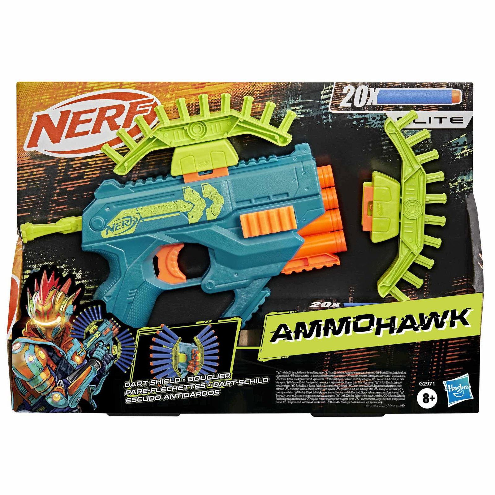 Nerf Rebel Ops Ammohawk Dart Blaster, 2 dartskjold, kapasitet på 4 piler