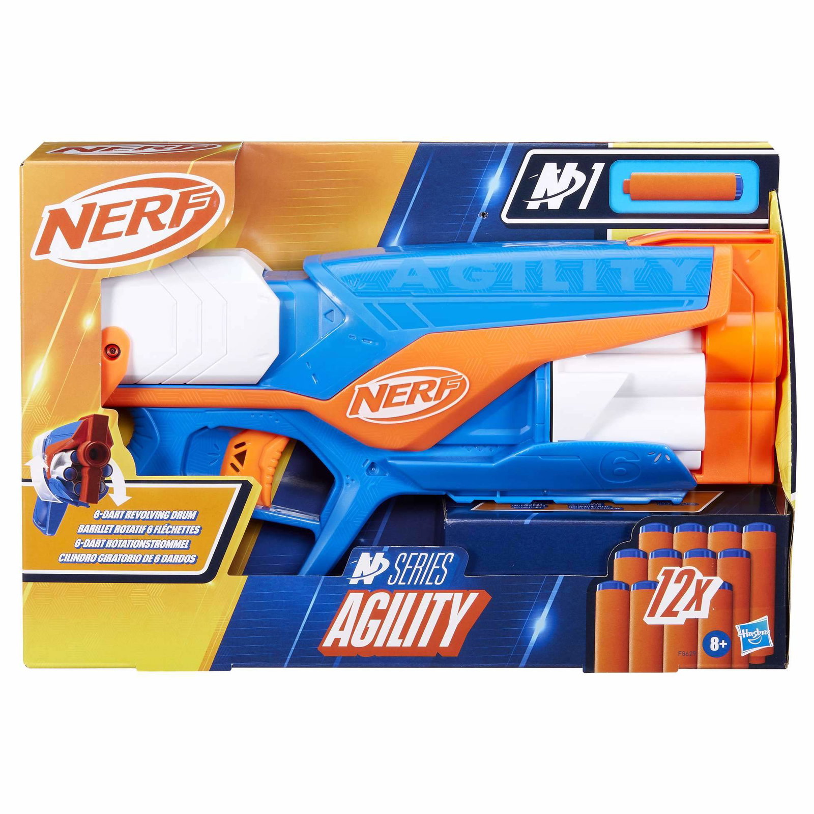 Nerf N-serien Agility Dart Blaster – Roterende trommel med 6 piler, 12 N1-piler
