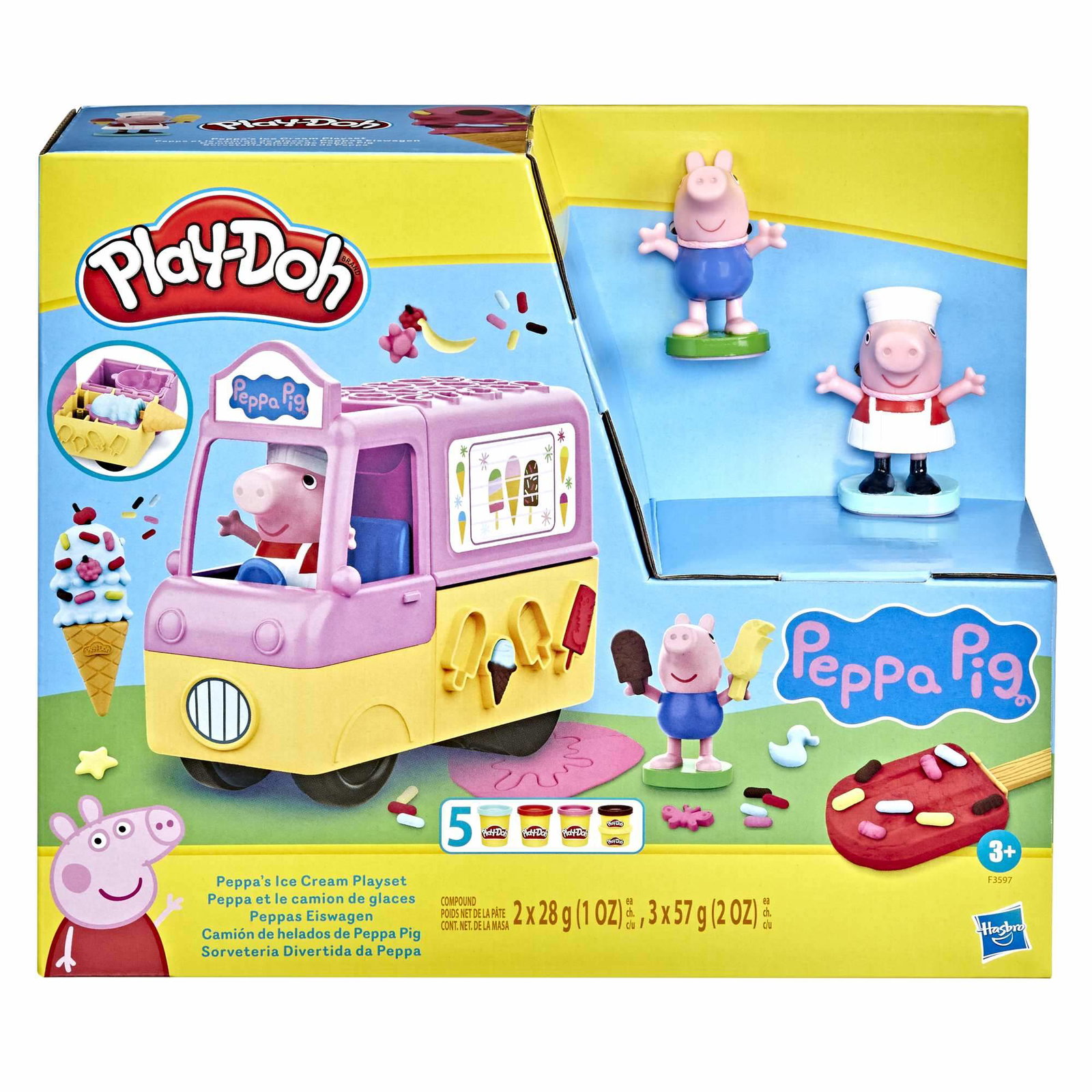 Play-Doh Peppa Gris iskremlekesett med lastebil, 2 figurer, 5 bokser