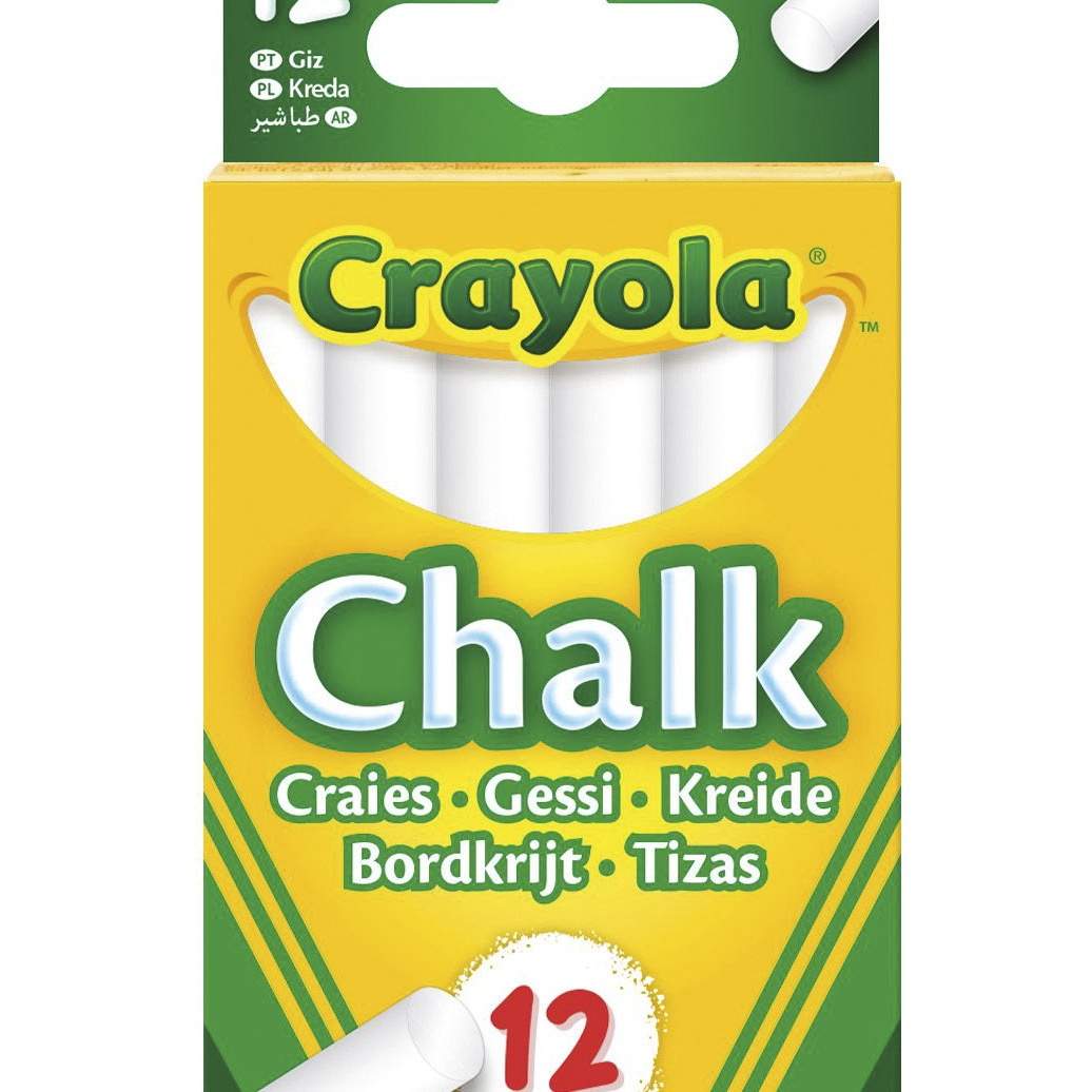 Crayola støvfrie hvite krittpinner til tavler, 12 stk