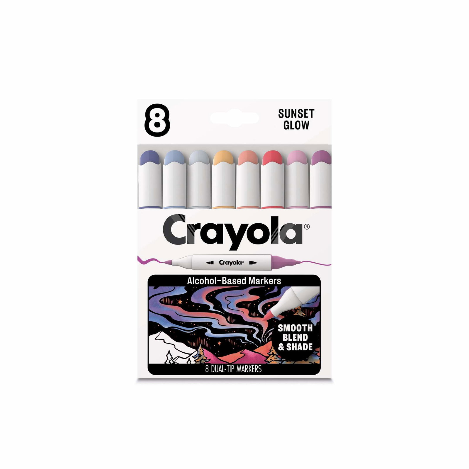 Crayola Sunset Glow alkoholtusjer med dobbel spiss for voksne, 8 stk