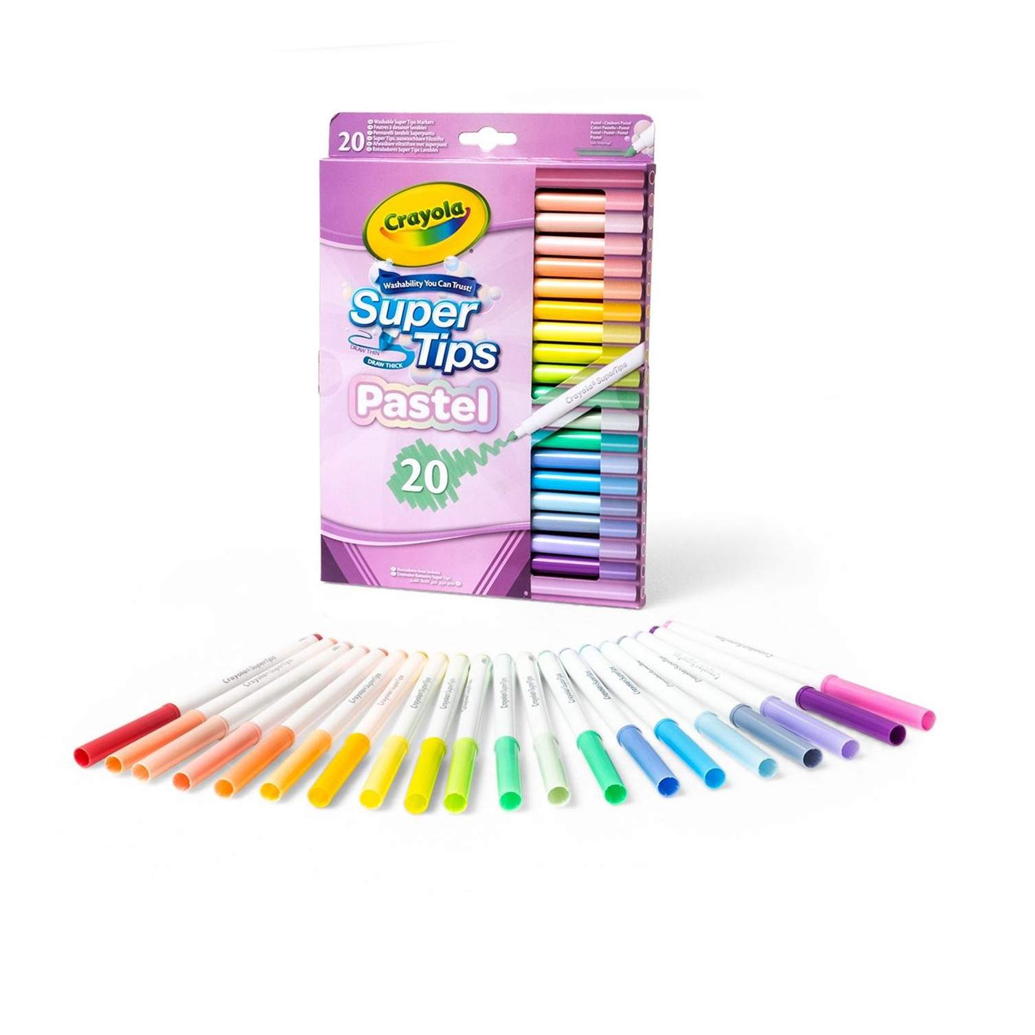 Crayola Supertips pastellvaskbare tusjer med medium spiss, 20 stk
