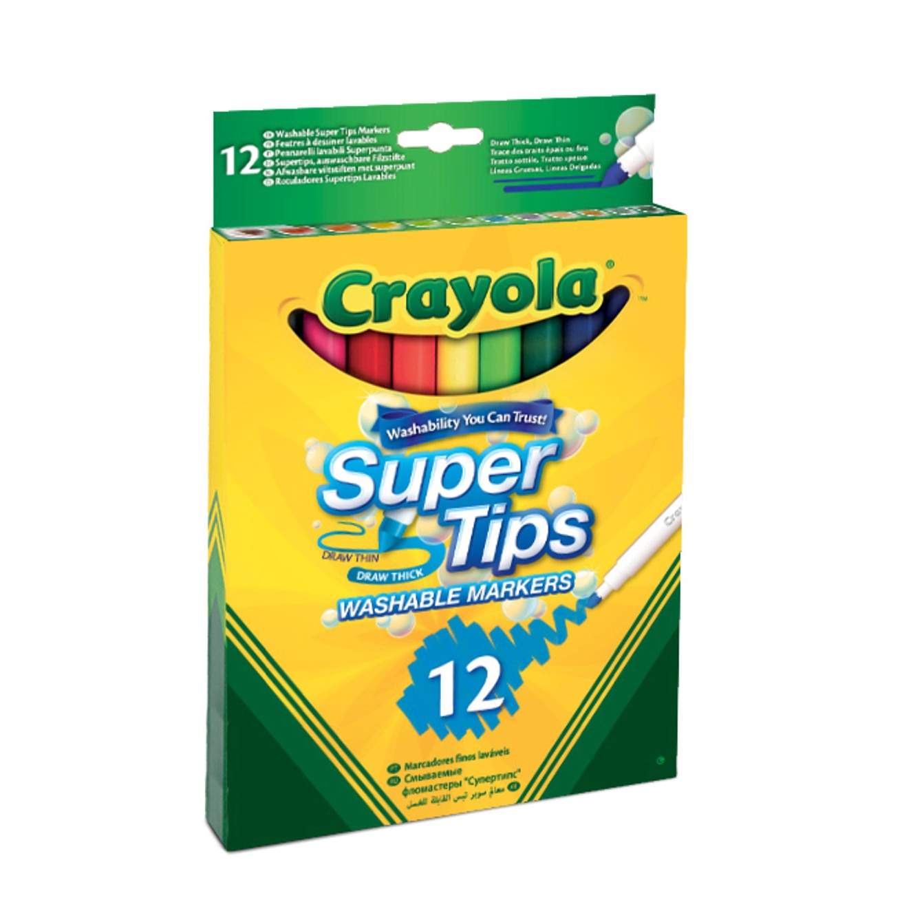 Crayola Supertips vaskbare tusjer med medium spiss, 12 sterke farger
