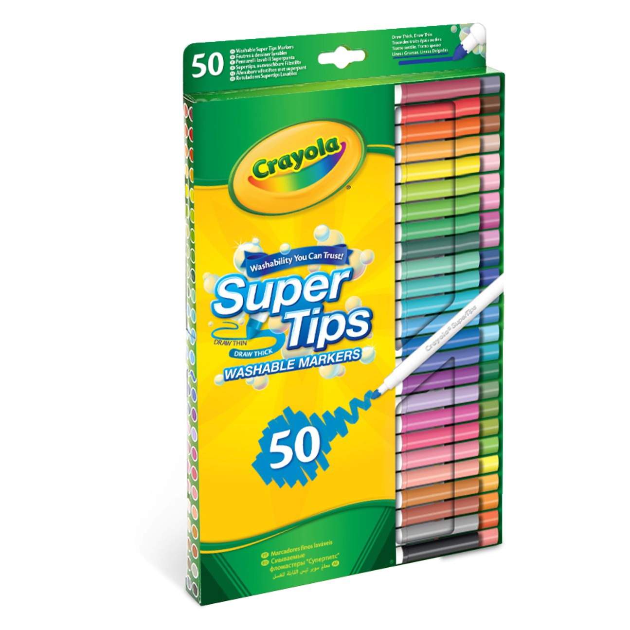 Crayola Supertips vaskbare tusjer med fin spiss, 50 sterke farger