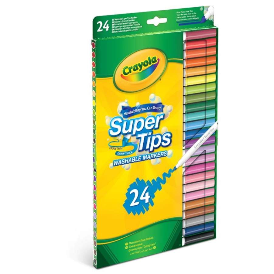Crayola Supertips vaskbare tusjer med fin spiss, 24 sterke farger