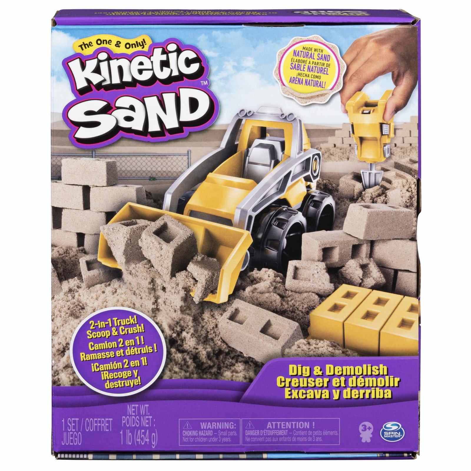 Kinetic sandgravings- og rivingssett med mursteinsform, 2-i-1 anleggsbil
