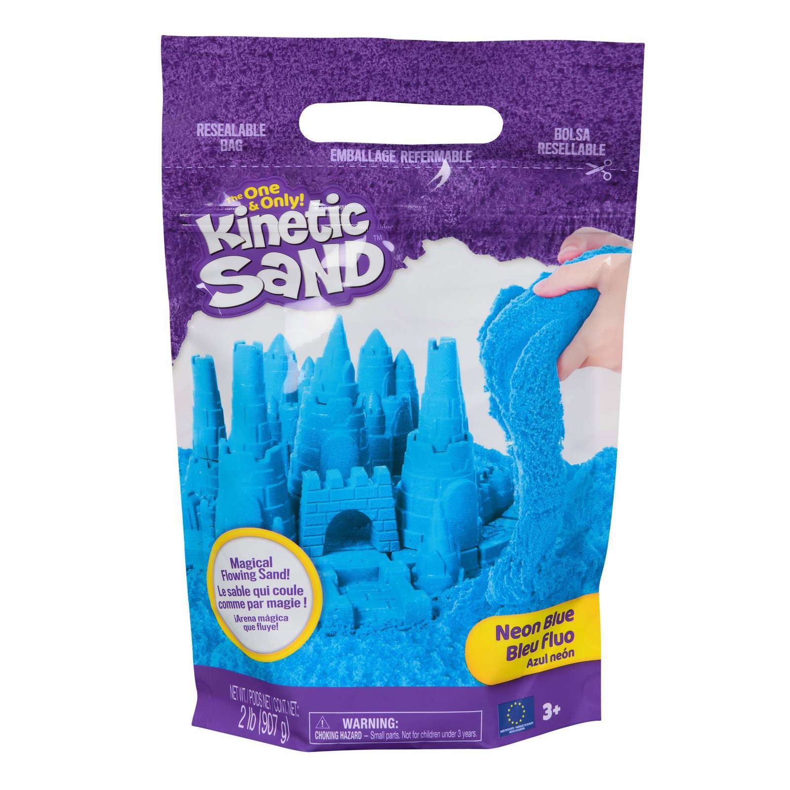 Kinetic Sand fargepose blå 0.9 kg, gjenlukkbar oppbevaringspose
