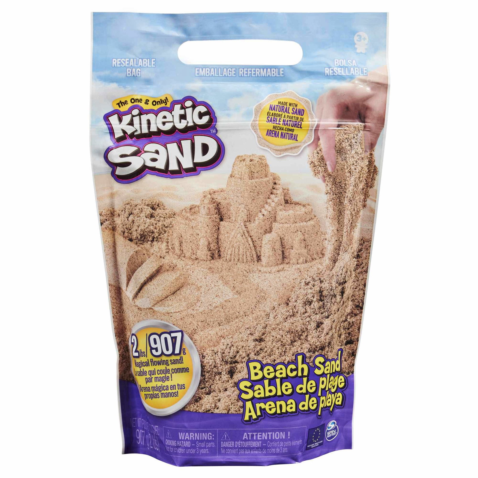 Kinetic Sand fargepose brun 906 g, gjenlukkbar oppbevaringspose