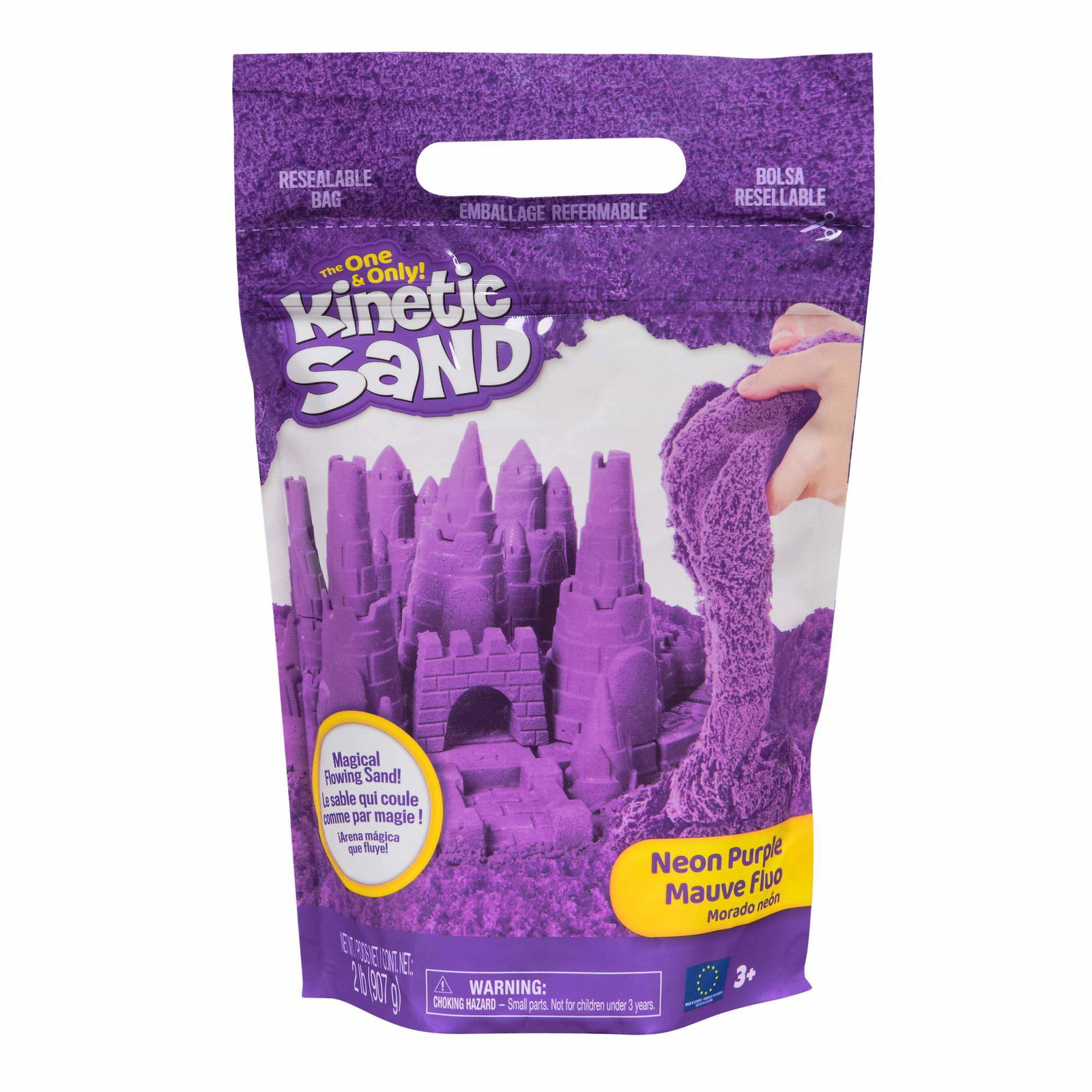 Kinetic Sand fargepose lilla 0.91 kg, gjenlukkbar oppbevaringspose