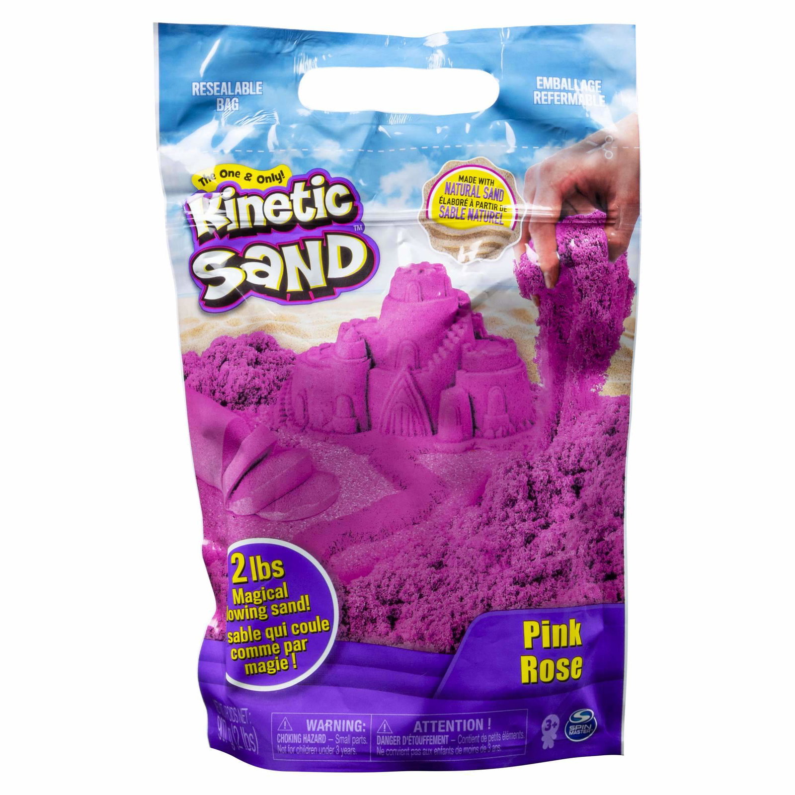 Kinetic Sand fargepose rosa 0.91 kg, gjenlukkbar oppbevaringspose