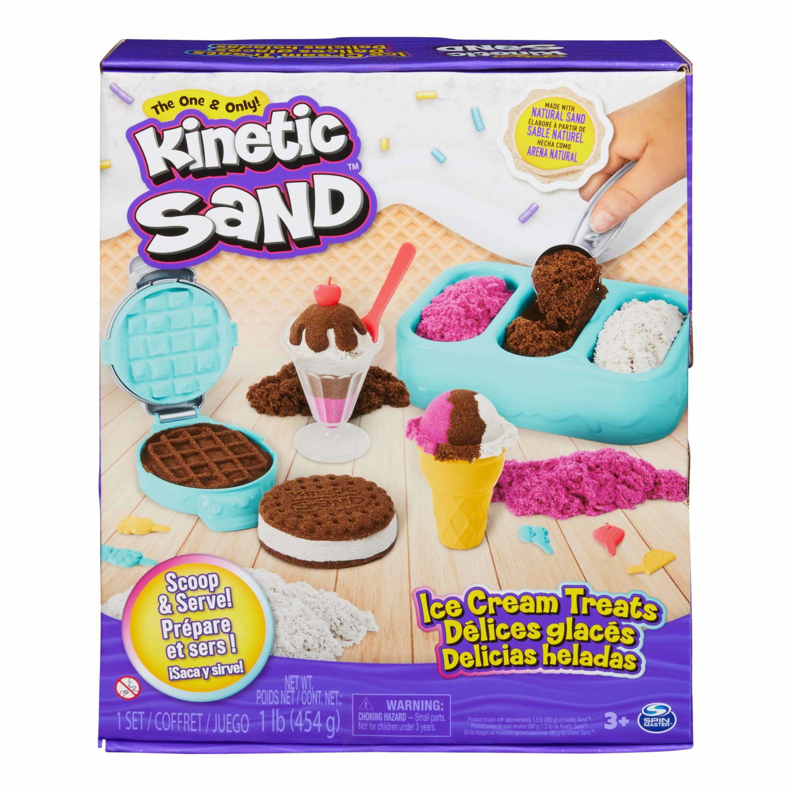 Kinetic Sand iskremleksett med 6 verktøy, tre farger