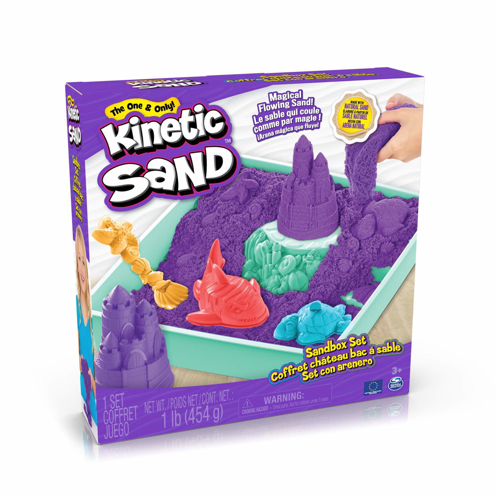 Kinetic Sand sandkassesett med 454 g lilla sand, to-etasjes brett, spade