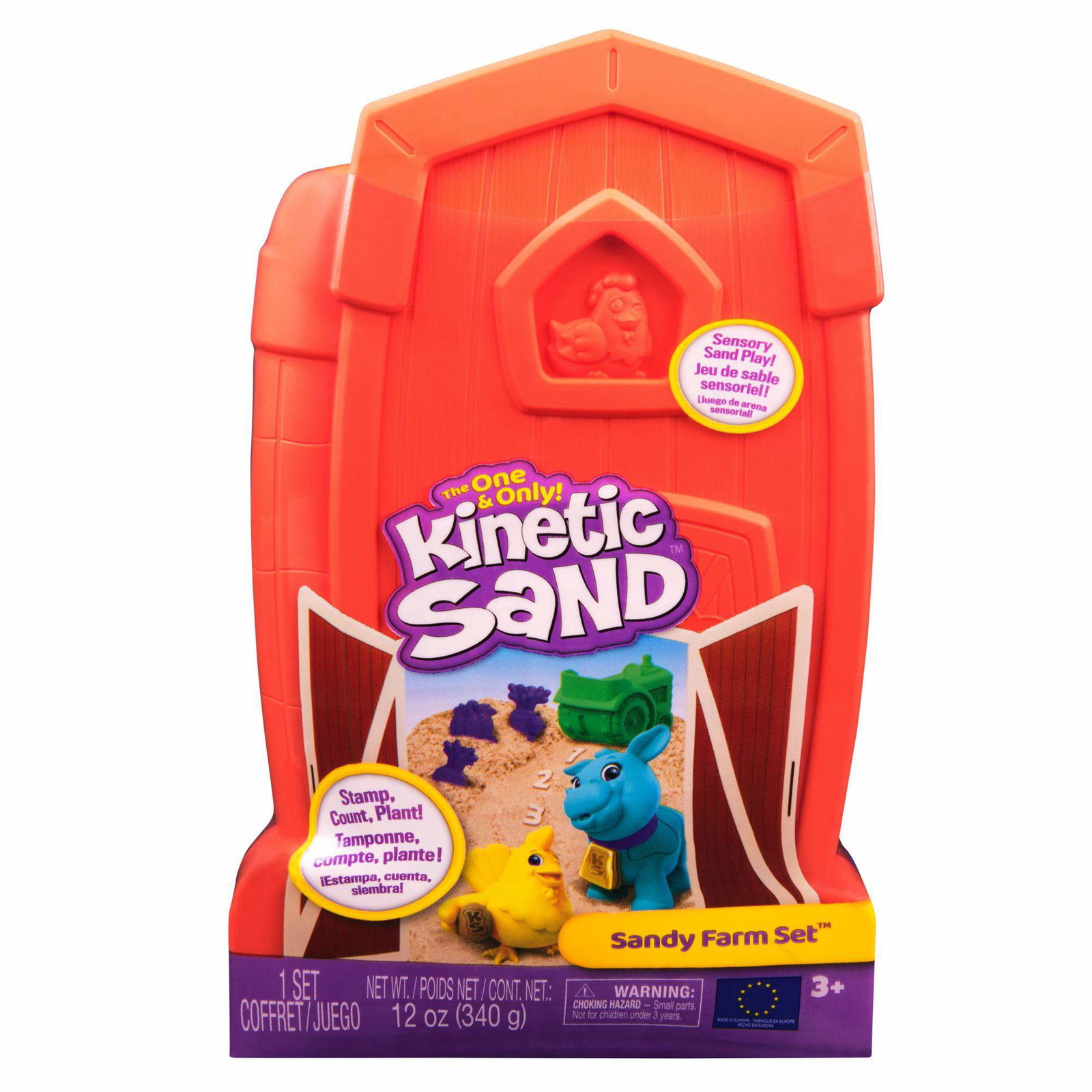 Kinetic Sand Sandy Farm-sett med Red Barn, 340 g brun sand