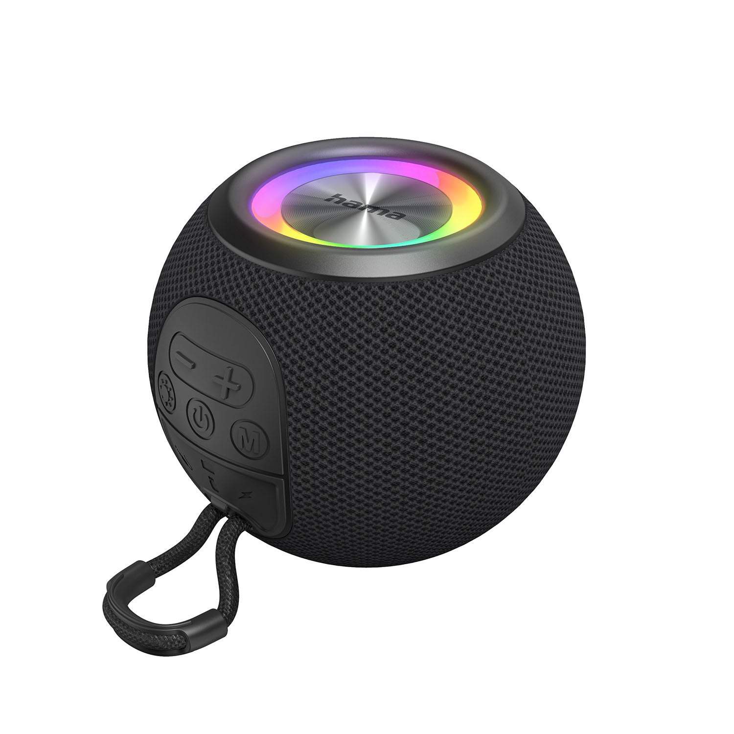 Hama BallShape trådløs høyttaler med LED-belysning, 5 W, svart, opptil 10 timer